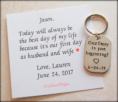 Our story is just beginning keychain for groom from bride