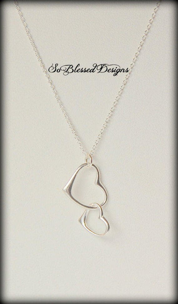 Sterling silver double hearts necklace 