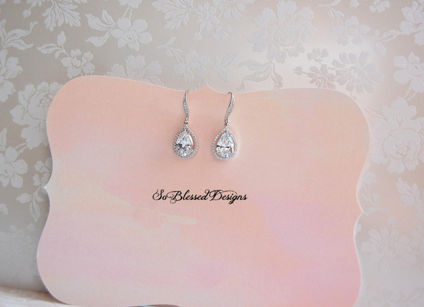 silver and crystal long drop bridal earrings
