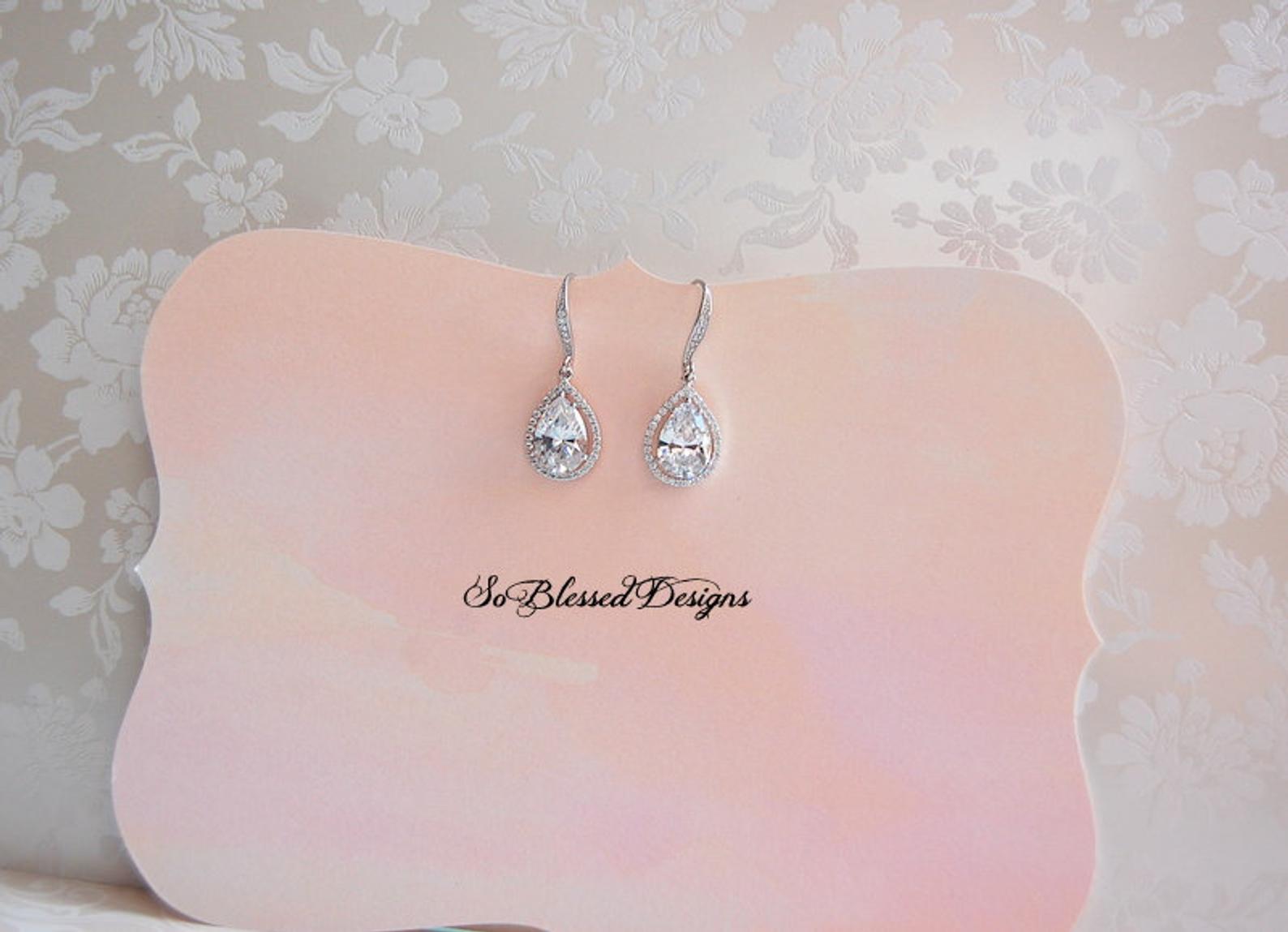 silver and crystal long drop bridal earrings