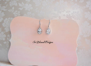 silver and crystal long drop bridal earrings
