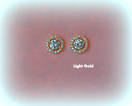gold soliaire cubic zirconia earrings