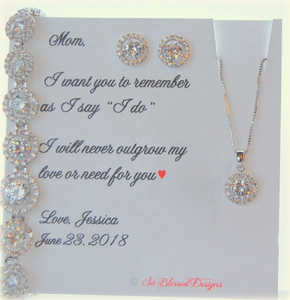 Three piece set of cubic zirconia earrings necklace and bracelet for mother of the bride