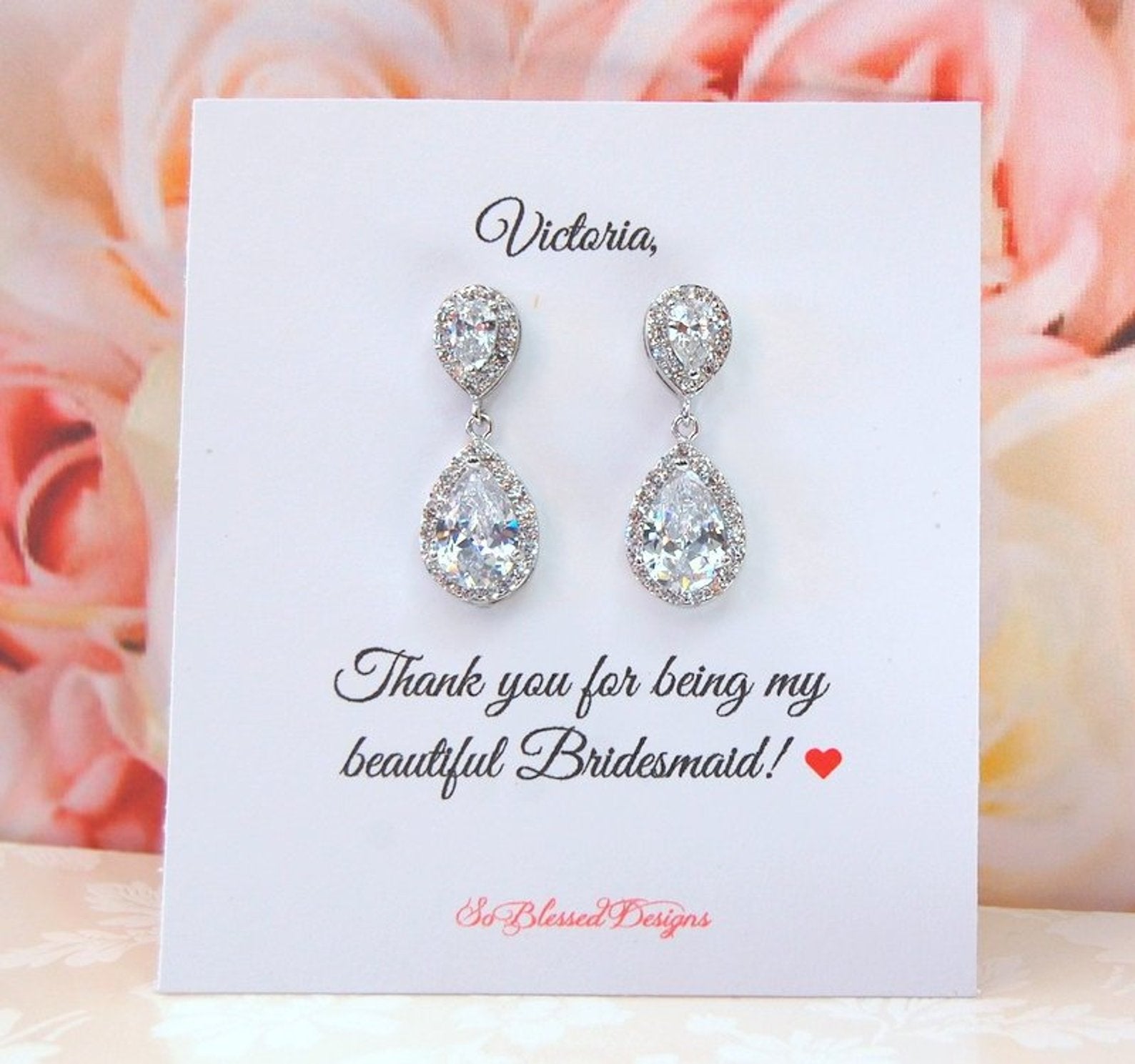 Thank you bridesmaid card and earrings