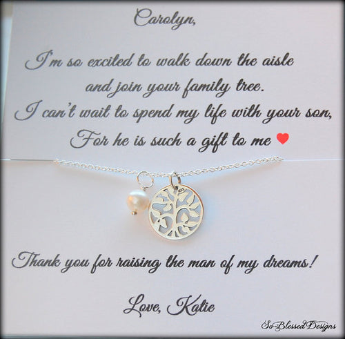 Family tree necklace with personalized card for mother of the groom