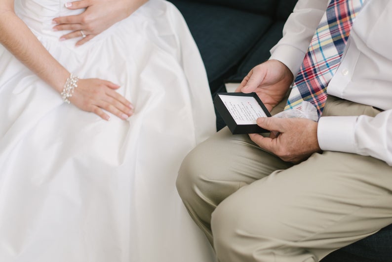 Bride gifting Dad Always your little girl keychain on her wedding day
