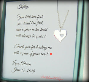 Mother of the Groom card with silver heart necklace