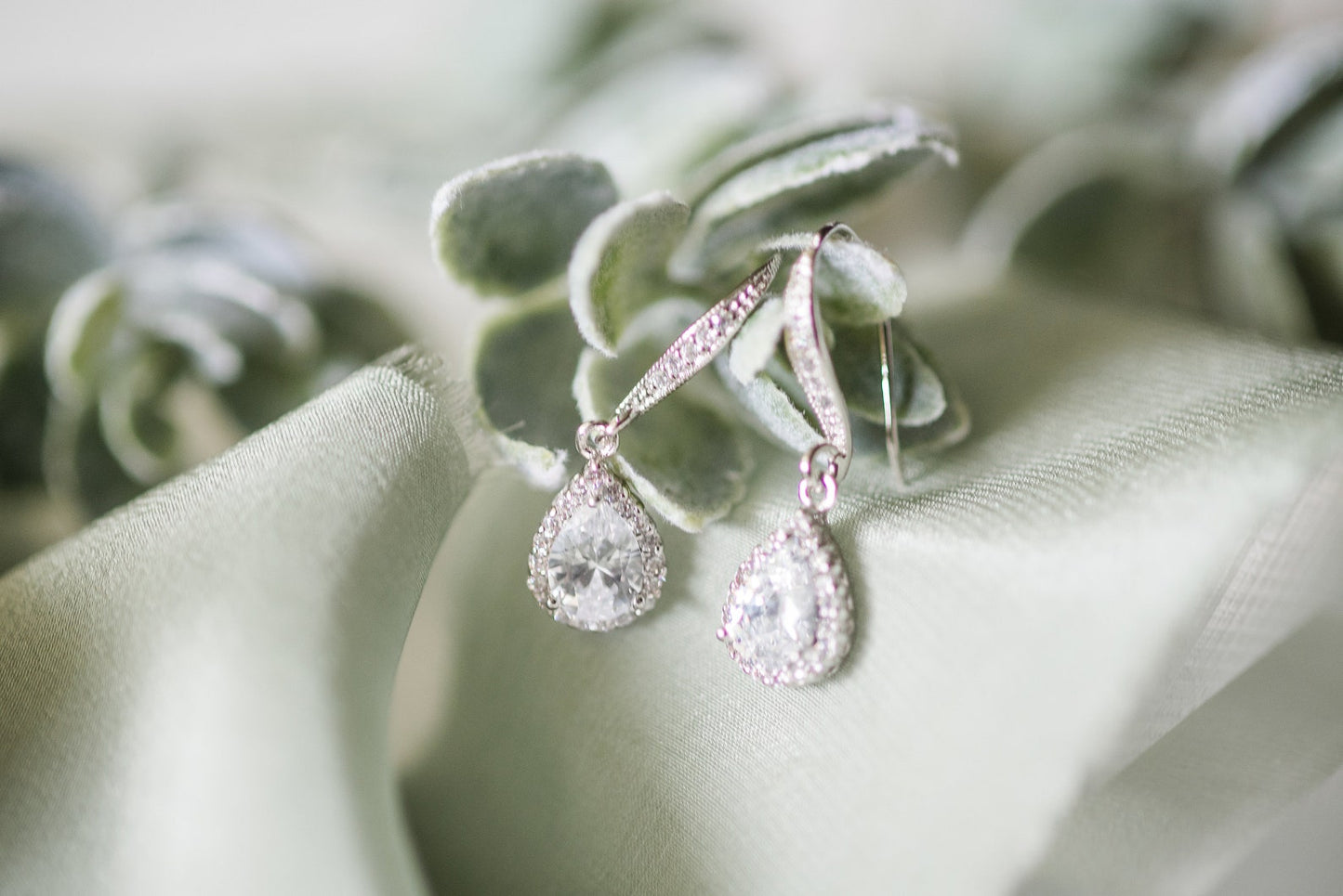 Alana Silver CZ Teardrop Bridesmaid Earrings