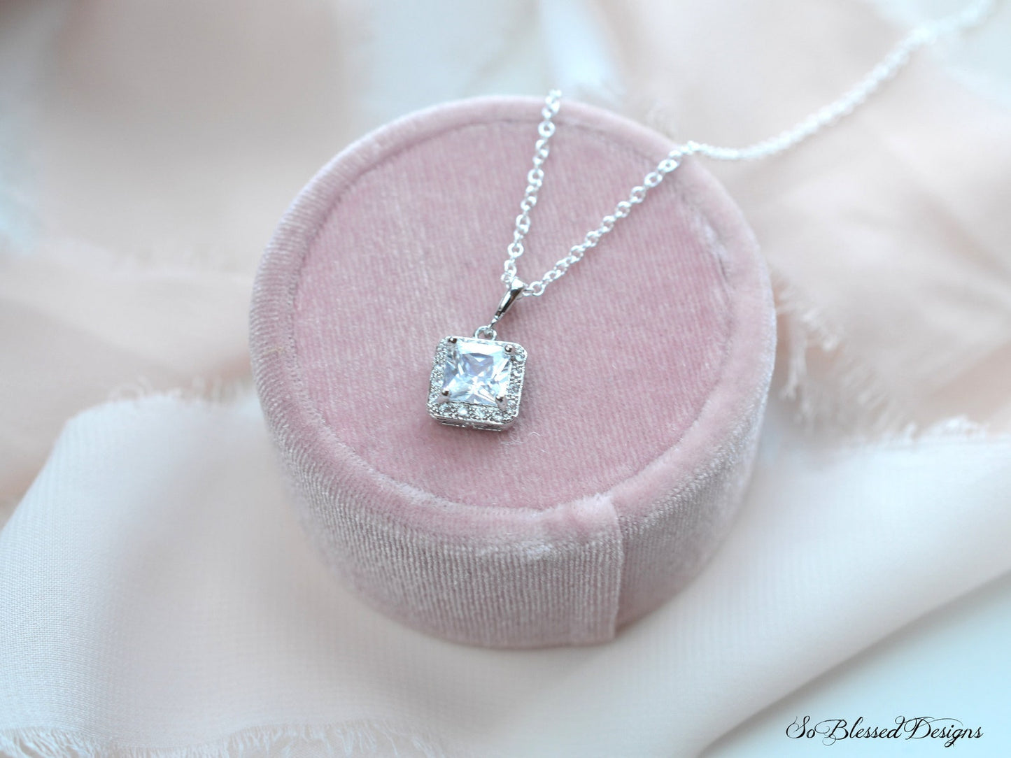 Silver square CZ necklace