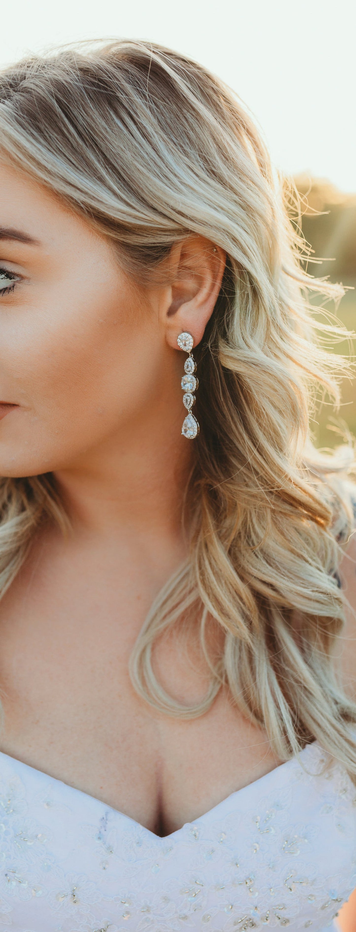 Long statement bridal earrings