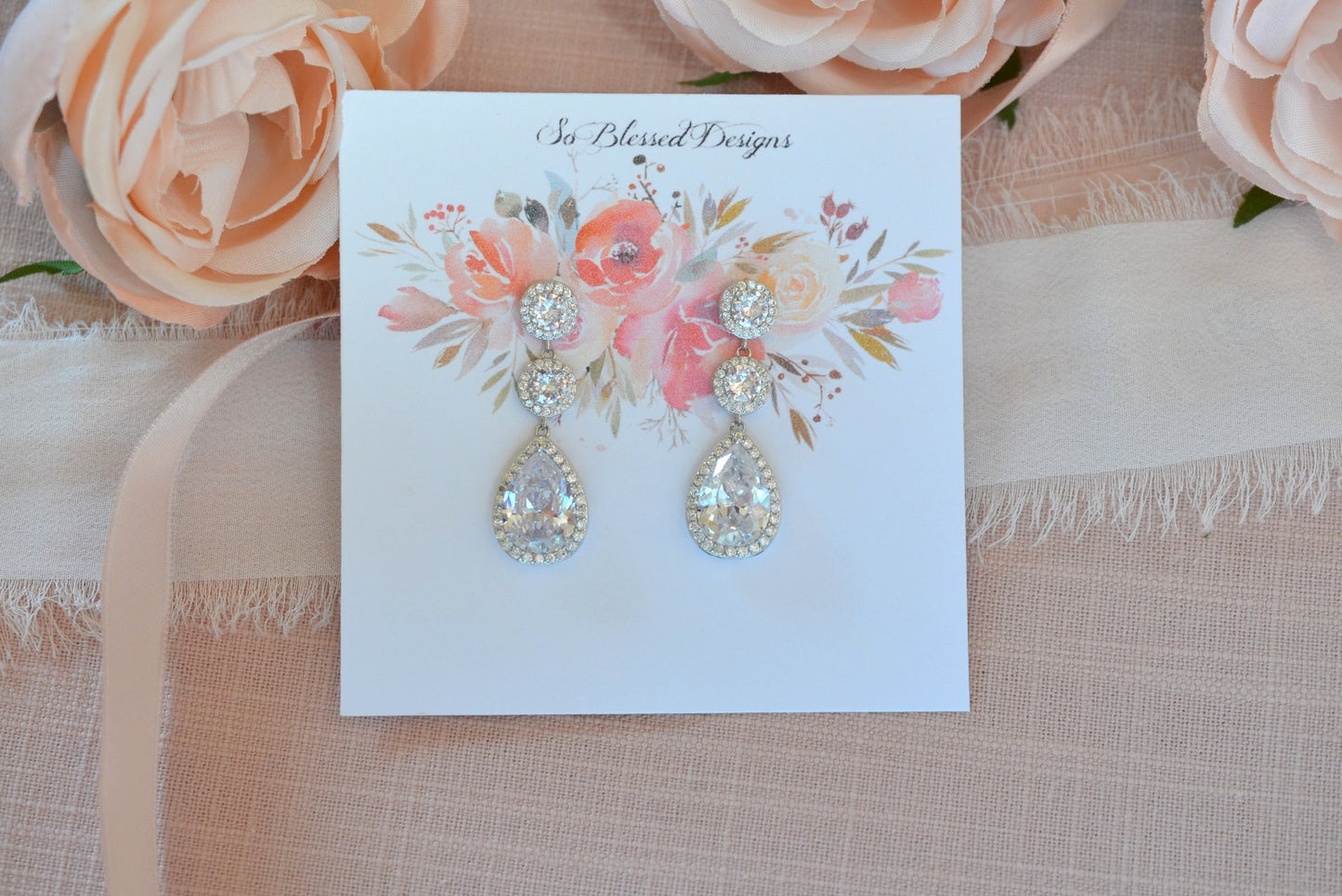 Alicia Long CZ Drop Bridal Earrings