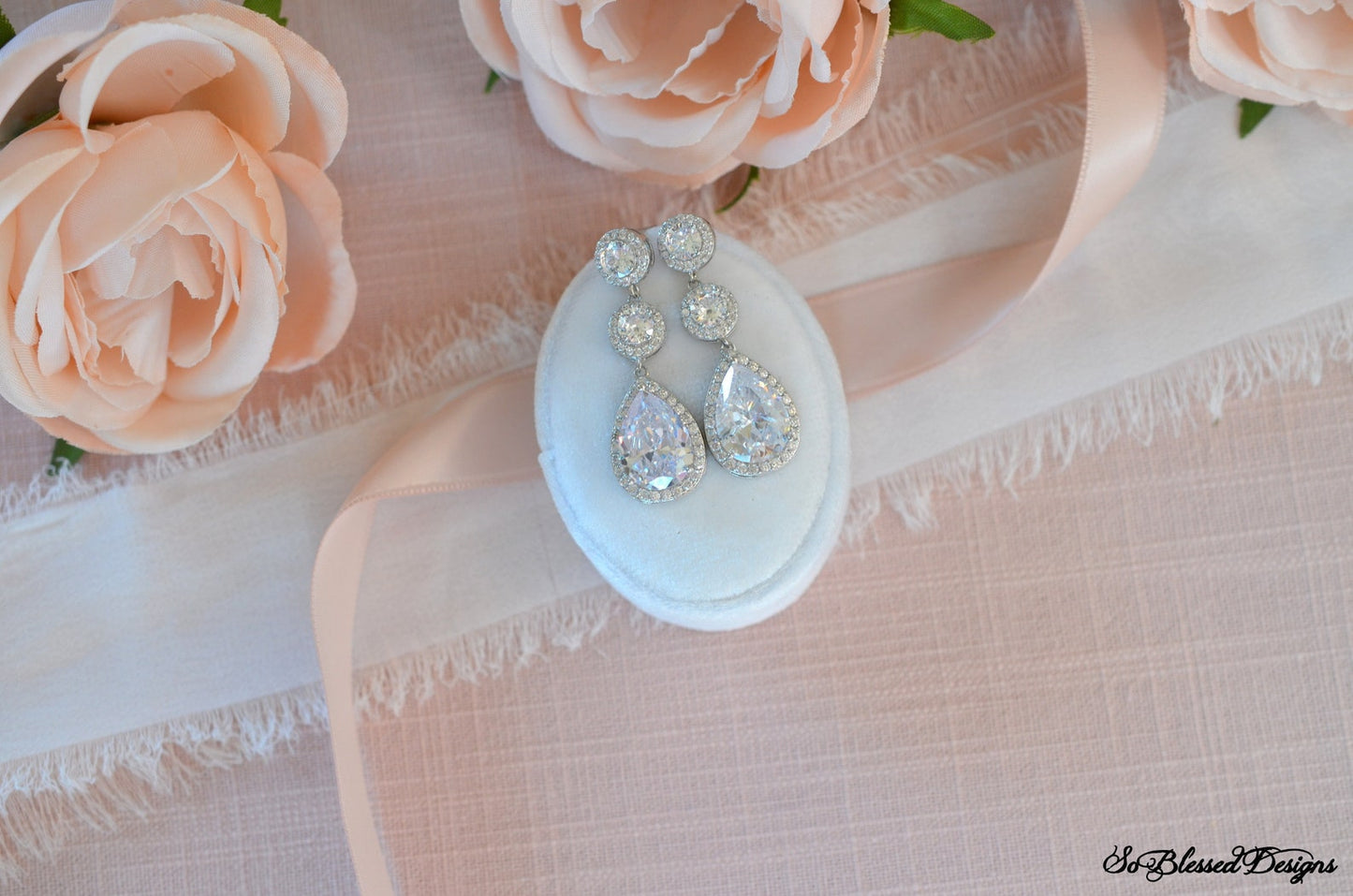 Alicia Long CZ Drop Bridal Earrings