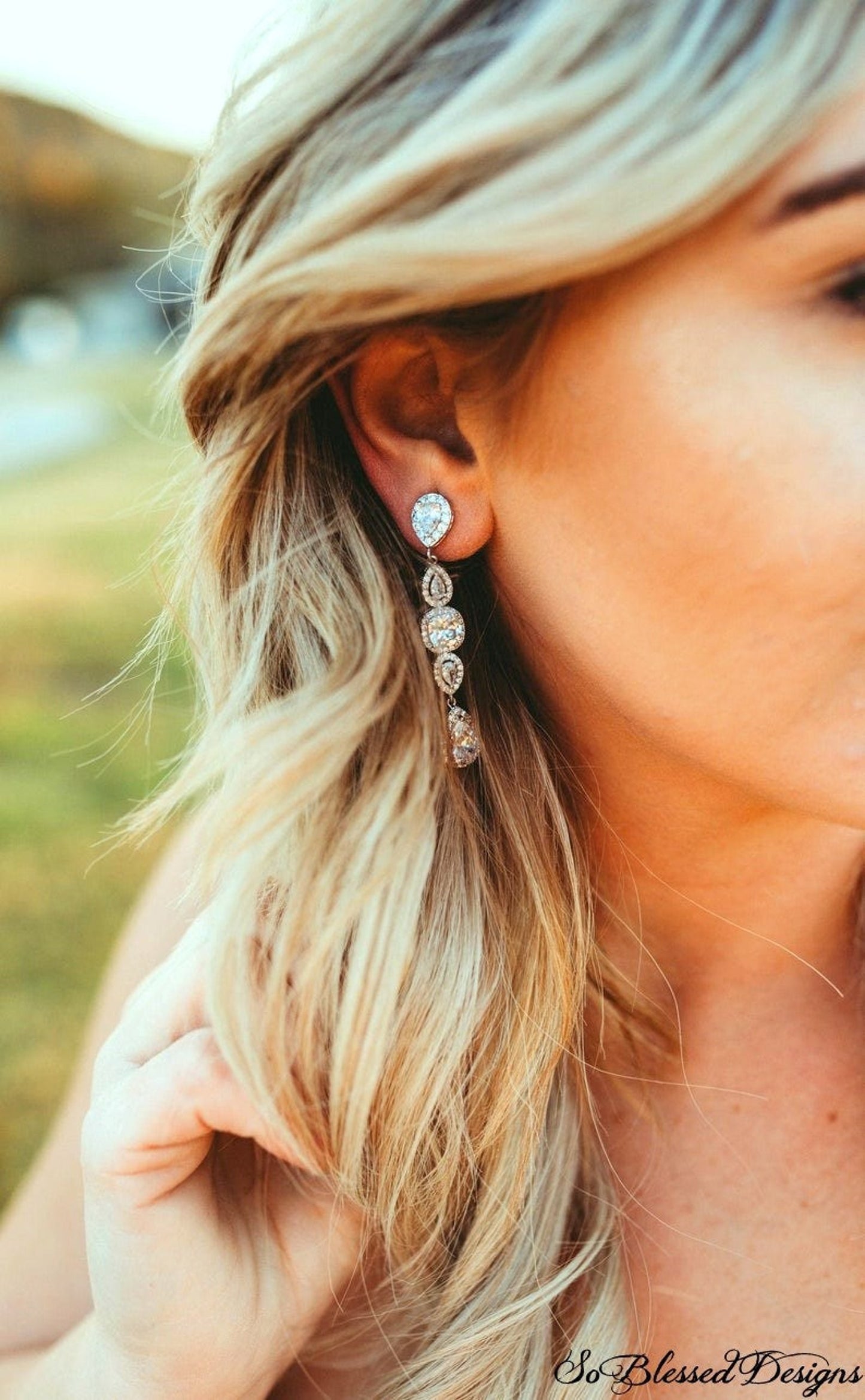 Long statement bridal earrings