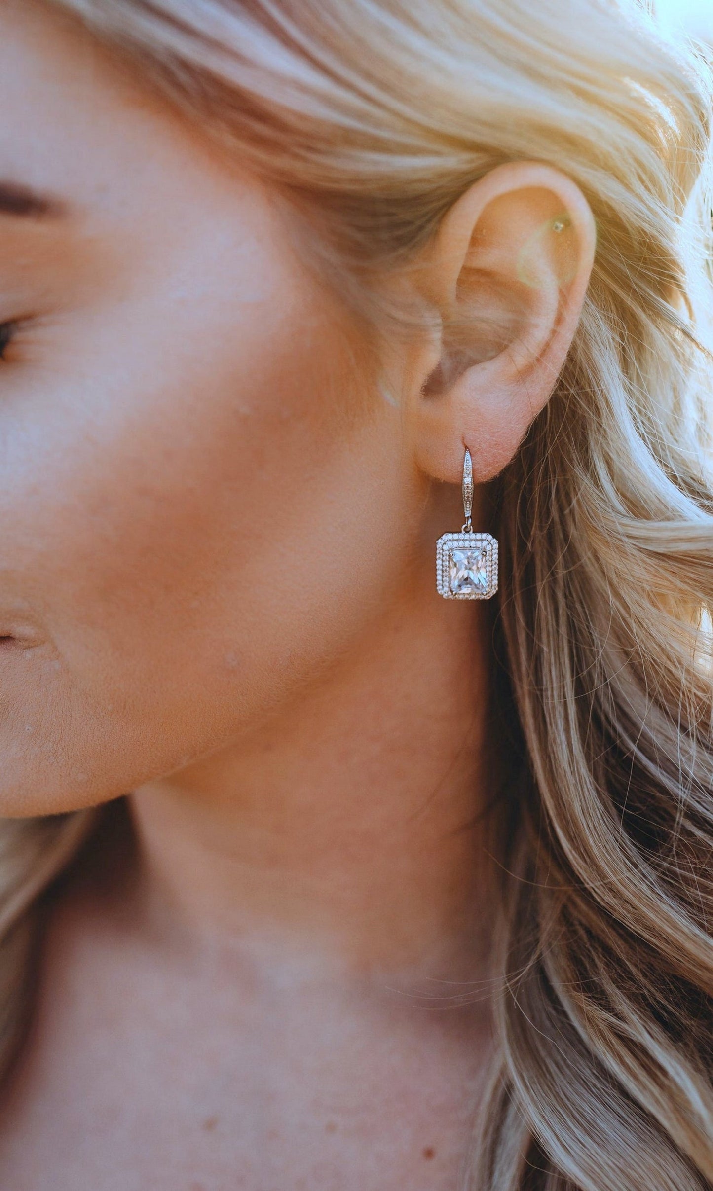 Emerald Cut Bridal Earrings