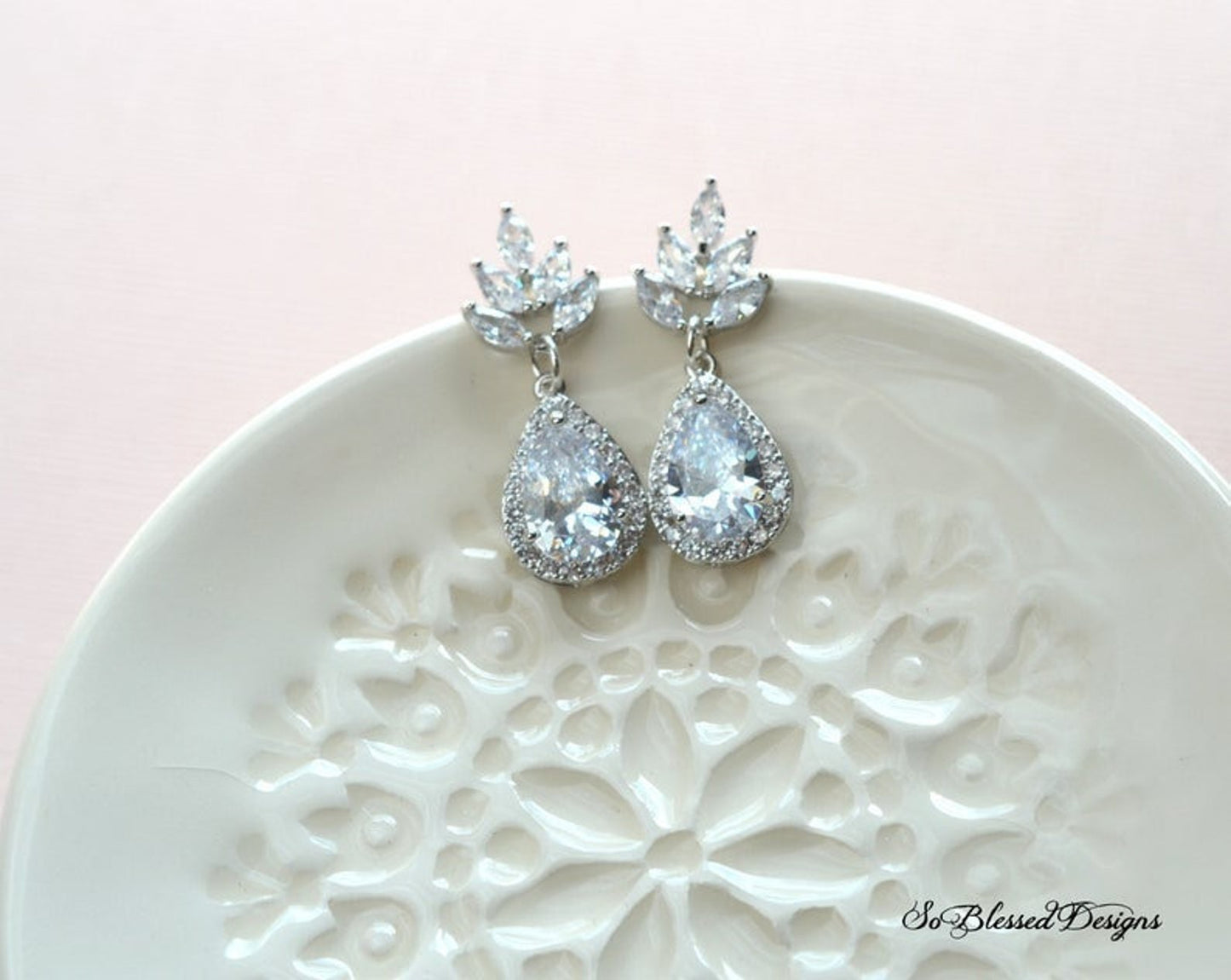 Floral CZ Bridal Earrings