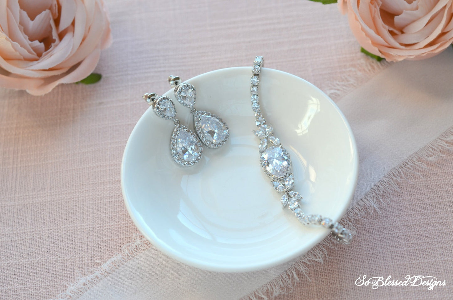 Bridal Teardrop Earrings & Necklace Set