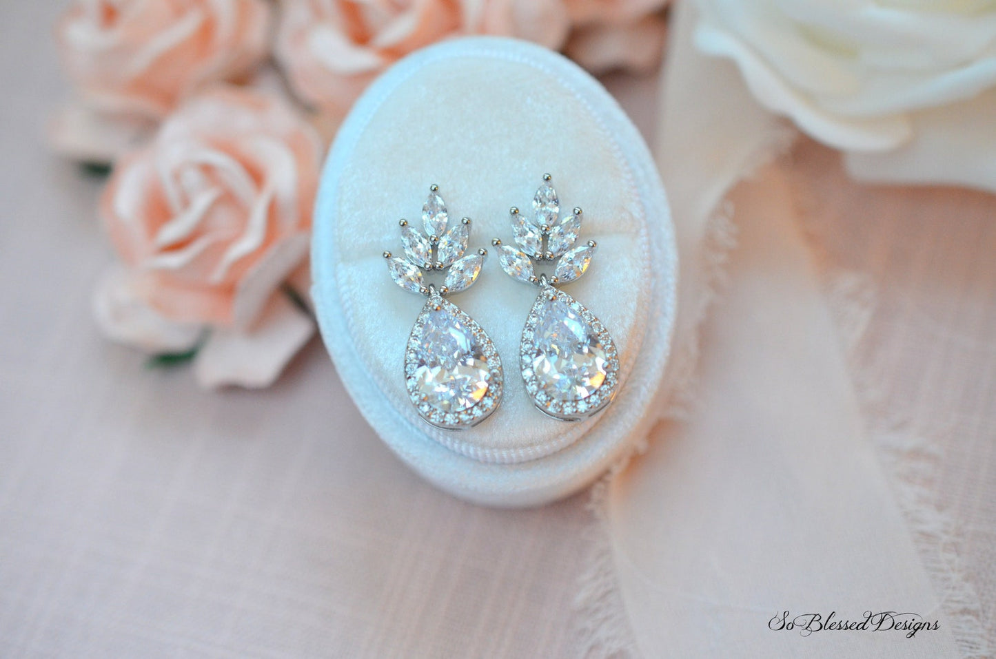 Floral CZ Bridal Earrings