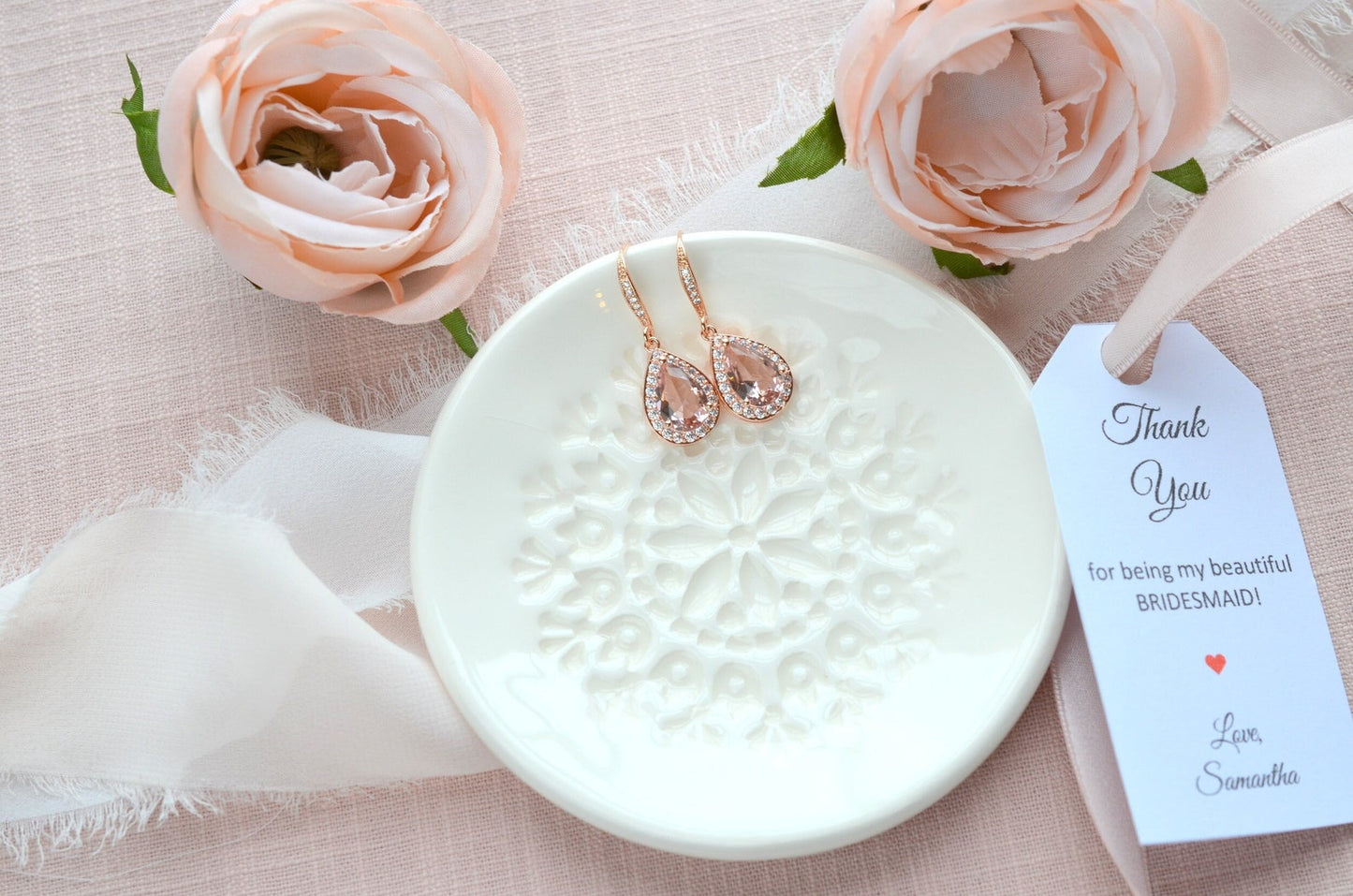 Blush pink wedding earrings