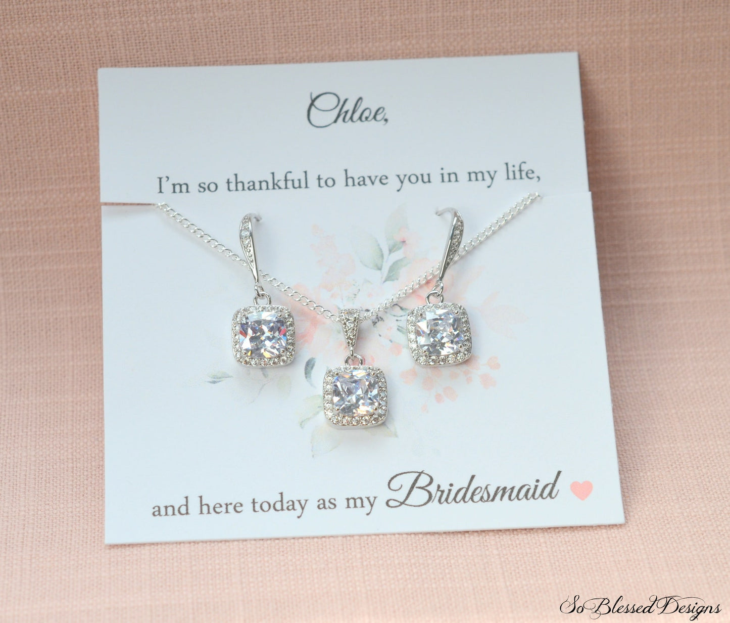 Custom Bridesmaid Earrings & Necklace Set