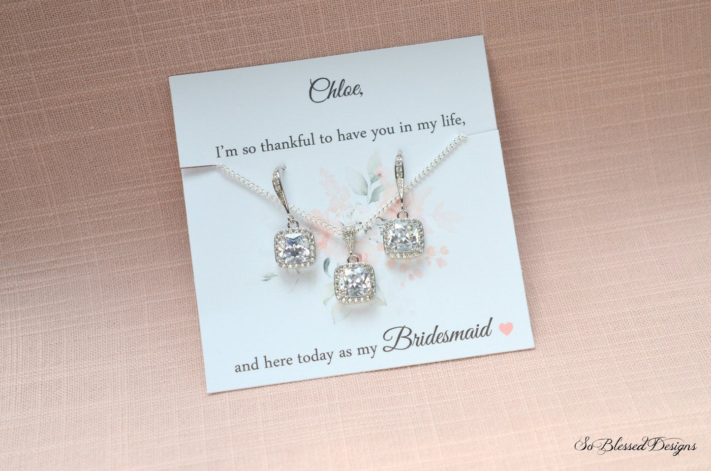 Custom Bridesmaid Earrings & Necklace Set