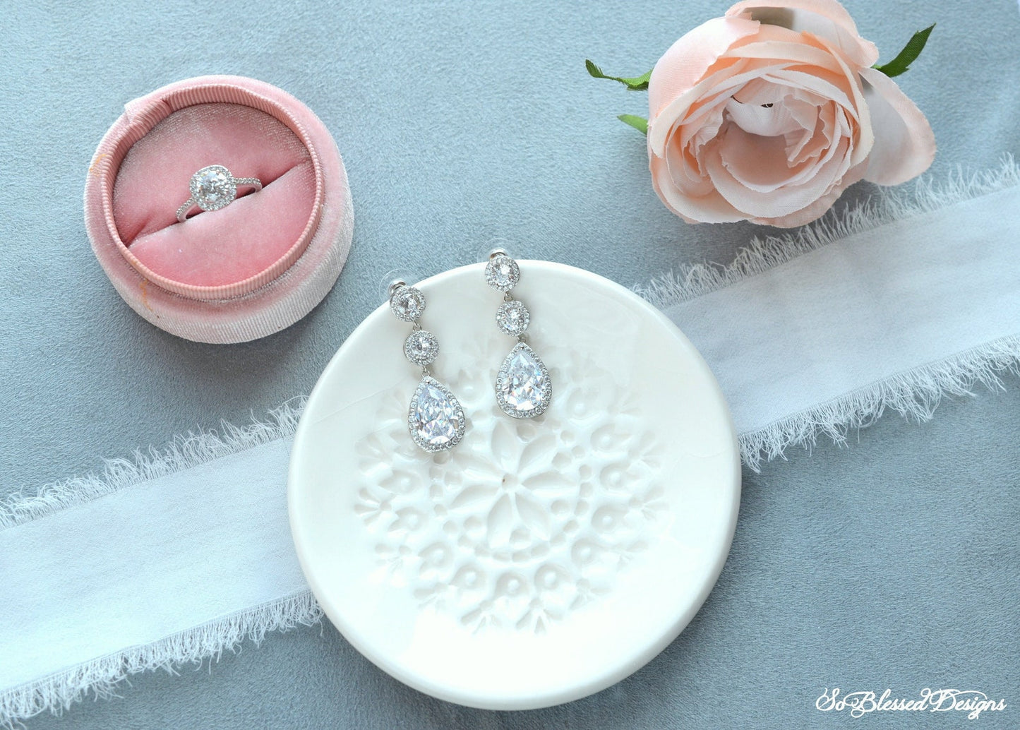 Alicia Long CZ Drop Bridal Earrings
