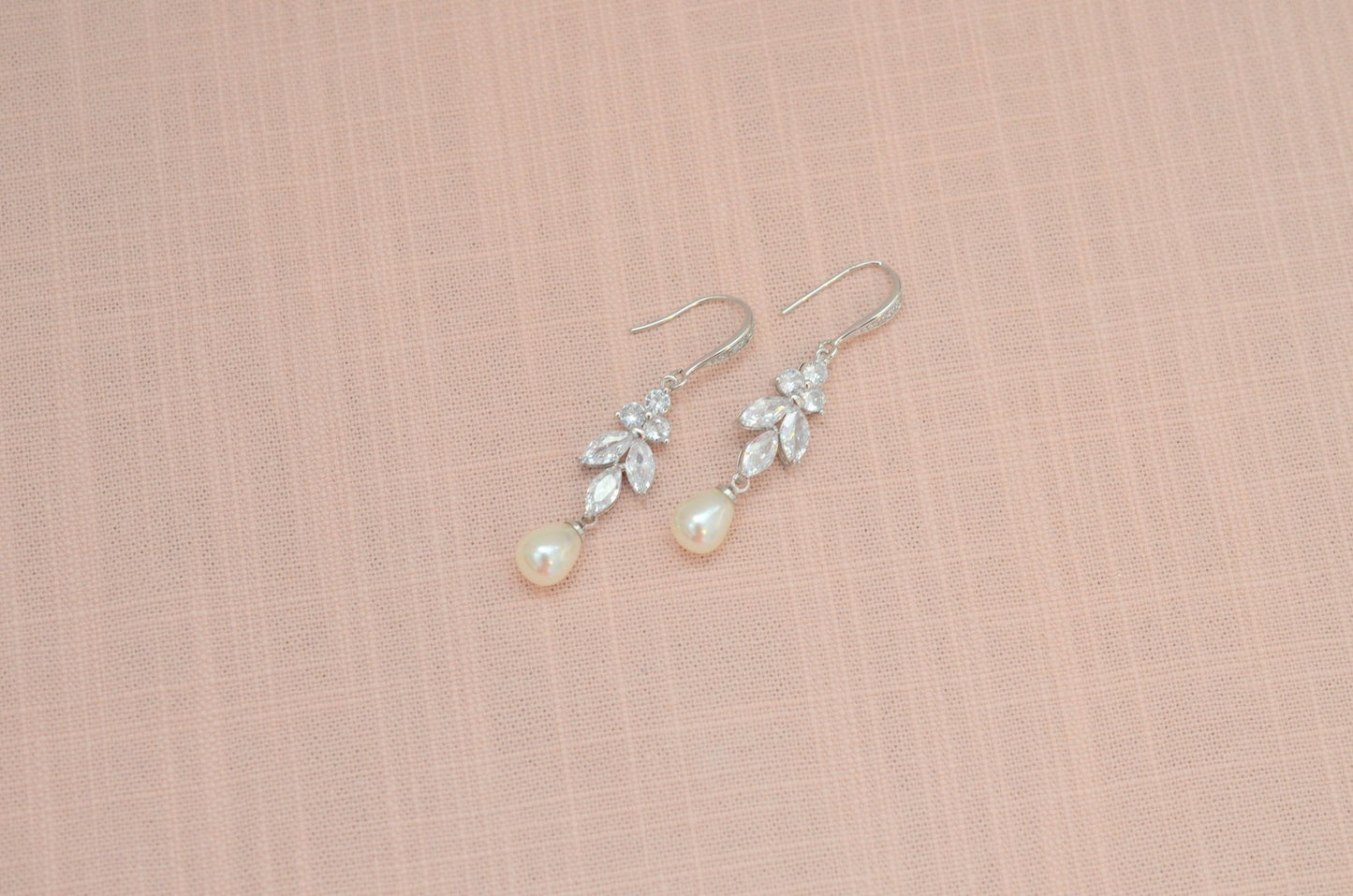 Long Pearl and CZ Earrings for Bride