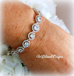 Mother of the Bride wearing CZ solitaire bracelet