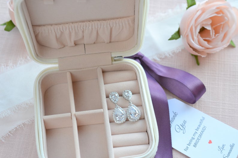 Bridesmaid Earrings with Custom Jewelry Box