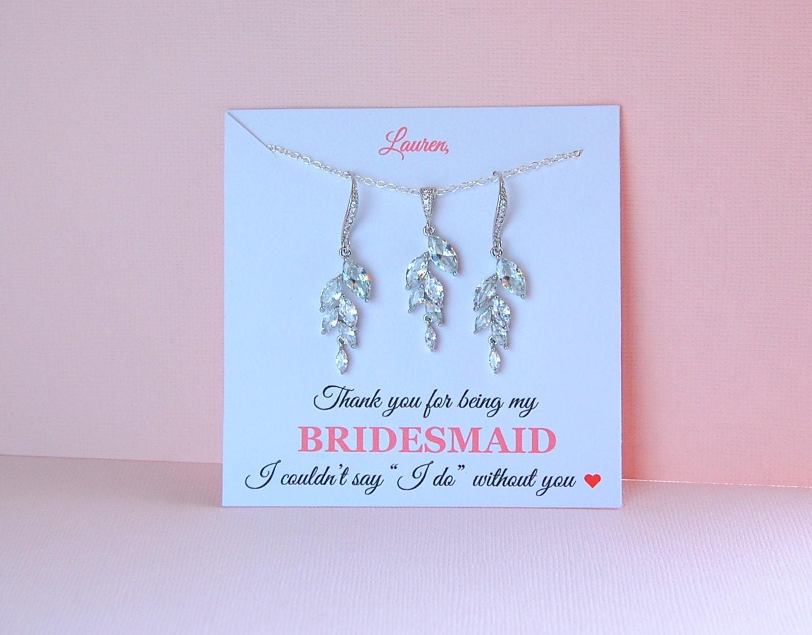 crystal earrings displayed on a bridesmaid jewelry card