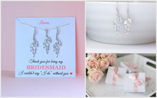 Crystal earrings and necklace set on thank you for being my bridesmaid card