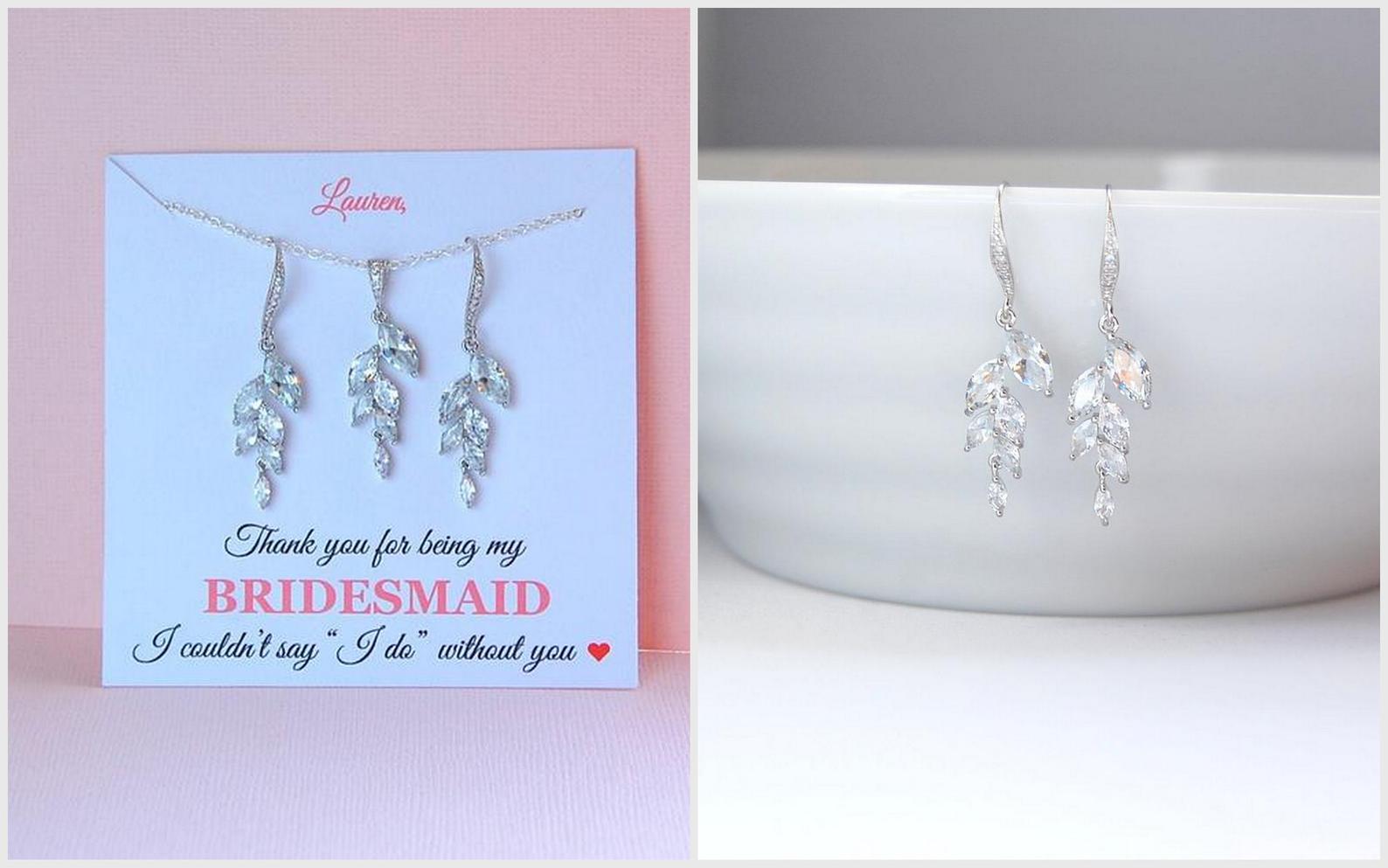 dangle leaf earrings and necklace set for bridesmaids
