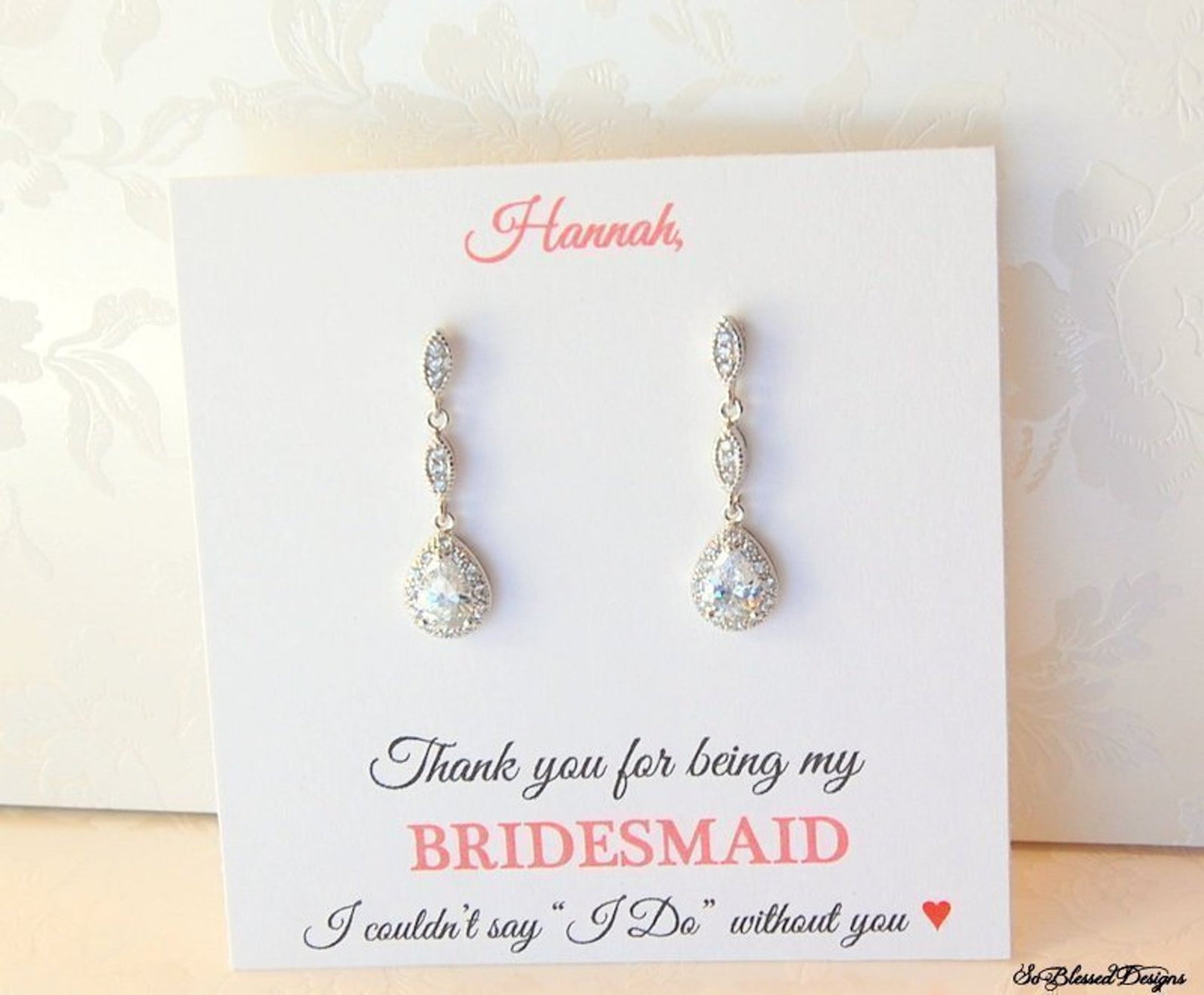 Bridesmaid Earrings with Personalized Card