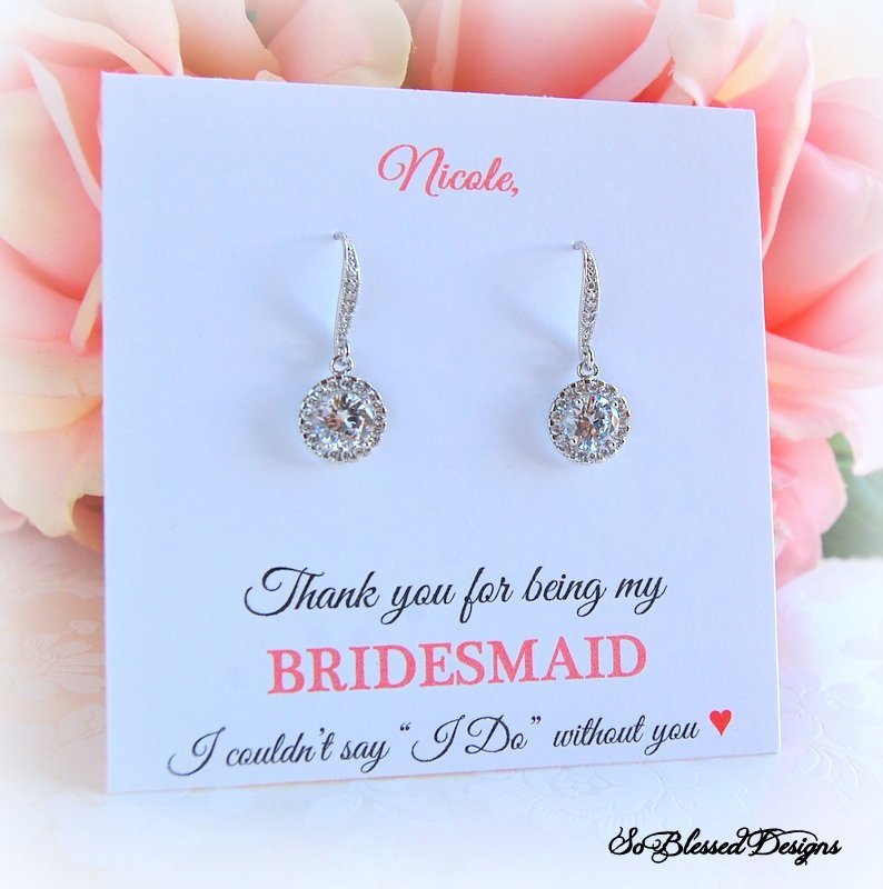 Thank you for being my bridesmaid card with earrings