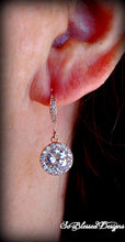 bridesmaid wearing Rose gold cubic zirconia earrings