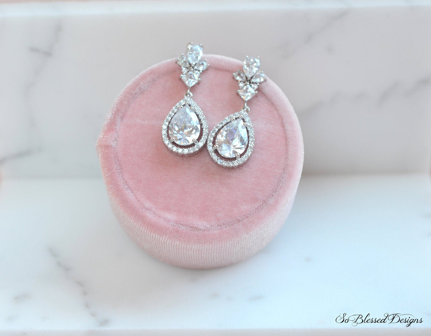 Marquise cut pear shape teardrop bridal earrings