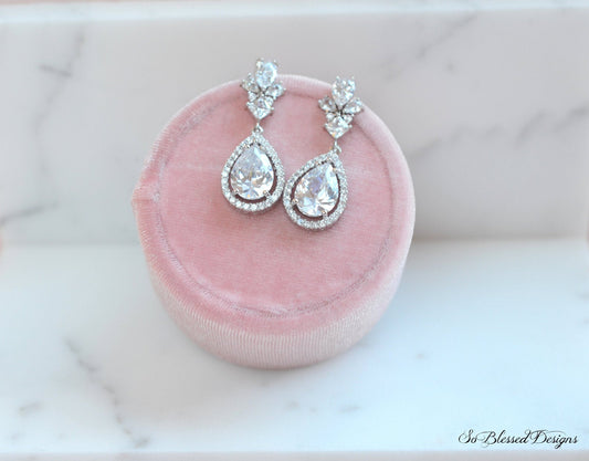 Marquise cut pear shape teardrop bridal earrings
