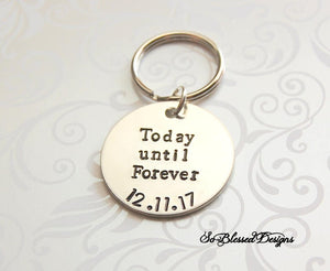 groom gift from bride custom keychain with wedding date