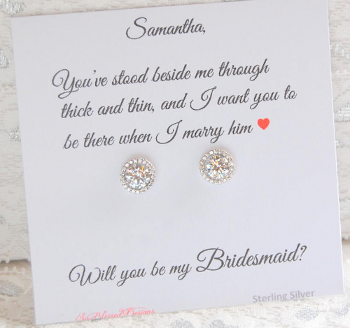CZ stud solitaire earrings for bridesmaids gifts 