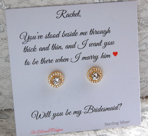 gold cz stud earrings for bridesmaids